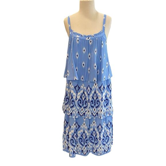 Size Small Southern Tide "RAYELLE" Layered Sundress Tier Blue White Ikat - Picture 1 of 8